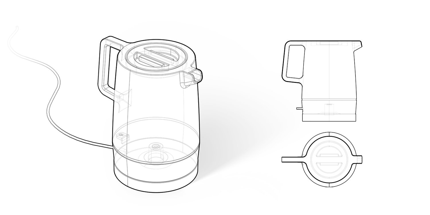 Wasserkocher, water kettle, Infografik, information grafics, Sketch, 3-Tafelprojektion, table-projection